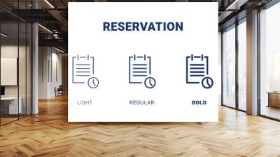 reservation icon. Thin, light, regular, bold, black reservation icon set from hotel and restaurant collection. Editable reservation symbol can be used web and mobile Wall mural