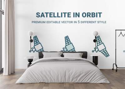 satellite in orbit icon in 5 different style. Outline, filled, two color, thin satellite in orbit icon isolated on white background. Editable vector can be used web and mobile Wall mural