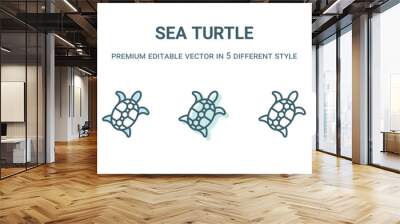 sea turtle icon in 5 different style. Outline, filled, two color, thin sea turtle icon isolated on white background. Editable vector can be used web and mobile Wall mural