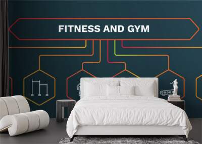 set of fitness and gym white thin line icons. fitness and gym outline icons with infographic template. linear icons such as horizontal bar, stick man hoop, fitness bracelet, running treadmill, body Wall mural