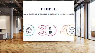 set of people thin line icons. people outline icons with infographic template. linear icons such as vet with cat, thinking smile, salesman working, relieved smile, sit down vector. Wall mural