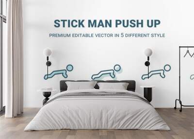 stick man push up icon in 5 different style. Outline, filled, two color, thin stick man push up icon isolated on white background. Editable vector can be used web and mobile Wall mural