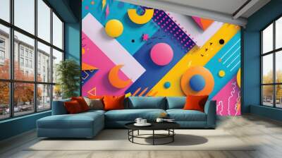 A vibrant illustration featuring colorful circles, forming a dynamic design. The artistic background creates a lively wallpaper, perfect for decorative purposes with its playful patterns Wall mural