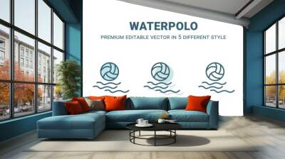 waterpolo icon in 5 different style. Outline, filled, two color, thin waterpolo icon isolated on white background. Editable vector can be used web and mobile Wall mural