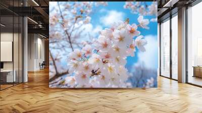 Cherry blossoms in spring under blue sky Wall mural