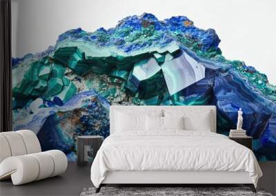 Close up of macro mineral stone malachite and azurite on white background Wall mural