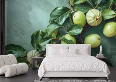 Juicy green guava and its foliage Wall mural