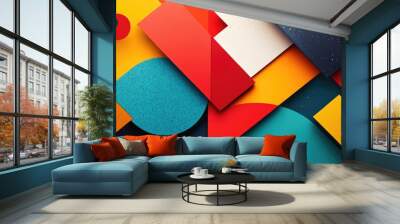 Vibrant colors and bold geometric shapes form a striking template for dynamic brand identity suited for creative projects and promotional use Wall mural