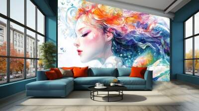 Vibrant watercolor illustration of a mermaid Wall mural