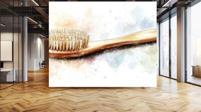 Watercolor element on a white background Stiff bristle brush for bathing applications Suitable for design compositions related to hygiene cleanliness cosmetics and body care Wall mural