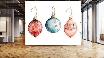 Watercolor illustration featuring a hand painted set of holiday decorations Wall mural