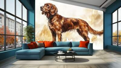 Watercolor illustration of a brown Landhaar dog Wall mural