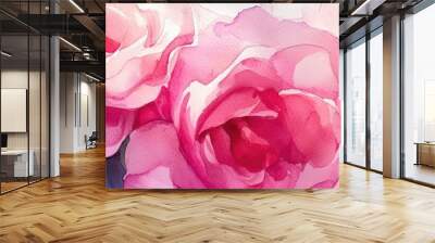 Watercolor illustration of large pink roses in close up Wall mural