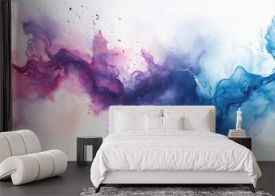 Watercolor illustration of marble art featuring vibrant hues of blue purple and pink on a white backdrop Evokes a sense of natural luxury with a contemporary aesthetic Includes elements of marble Wall mural