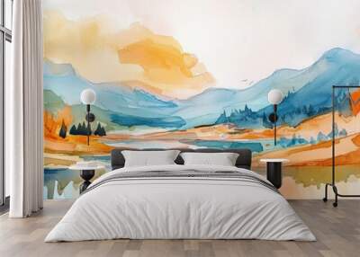 Watercolor painting of a beautiful abstract landscape in a national park Wall mural