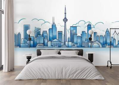 Canada day banner with flag and balloon background with city skyline. Ai Generated. Wall mural