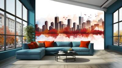 Canada day banner with flag and balloon background with city skyline. Ai Generated. Wall mural