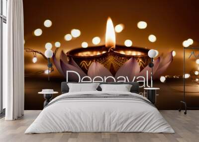 Deepavali Festival Celebration With Diya and Lotus Flowers Wall mural