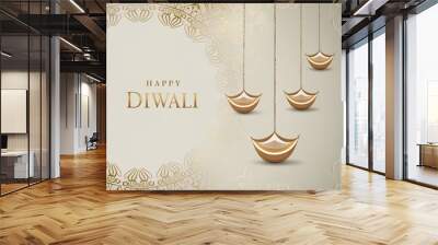 Festive Diwali greeting, with a light gray color intricate mandala design in the center. generative ai Wall mural