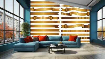 Golden ribbons and banners in various styles and sizes, perfect for adding a touch of elegance. Generative ai. Wall mural