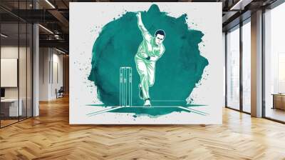 Illustration of Bowler playing cricket match. Bowler Playing in Action. Generative Ai Wall mural