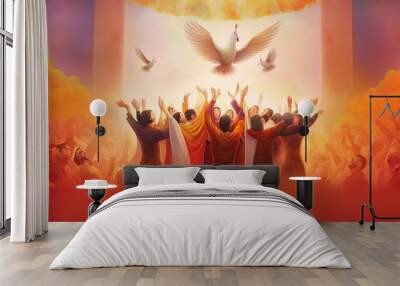 Illustration of Pentecost sunday holy spirit, Dove, Holy Spirit, and Flame for Pentecost. Wall mural