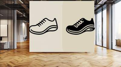 The image shows two simple, line drawing icons of shoes sneakers. generative  ai Wall mural