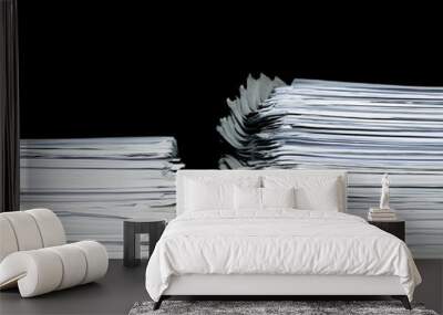 stack of files, overload of paperwork on black background Wall mural