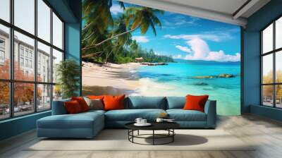 Beautiful beach at Seychelles, nature and travel background, sand, palm tree Wall mural