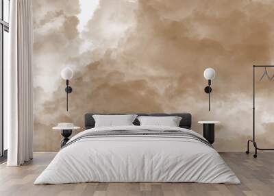 Abstract brown watercolor background texture of chaotically mixing puffs of red smoke on a white background, beautiful abstract brown cloud on light background and colorful texture pattern. Wall mural