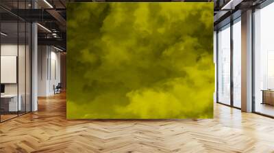 Modern dark and dramatic yellow smoke clouds in the sky grunge black background with copy space, abstract light and dark yellow clouds over the fog and smoke in the sky like a hazy morning mist. Wall mural