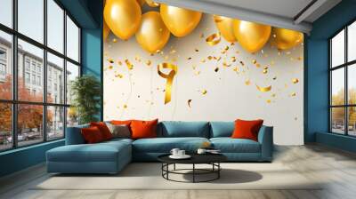 Celebration banner with gold confetti and balloons Wall mural