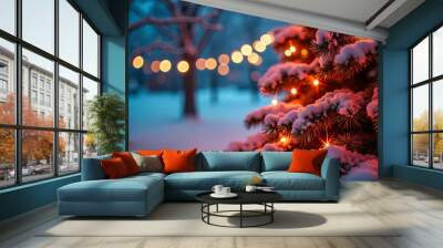 
Christmas Tree with snow and lights Wall mural