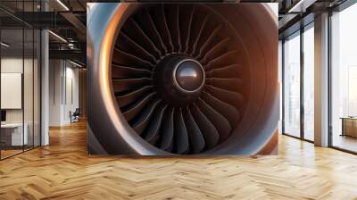 Close-up of a passenger plane’s jet engine, highlighting its intricate details and components.






 Wall mural