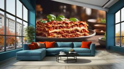 close up view of delicious lasagna in plate
 Wall mural