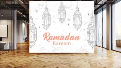 Hand drawn Sketch of Ramadan Lantern with grunge Background. Vector Illustration - Vector Wall mural