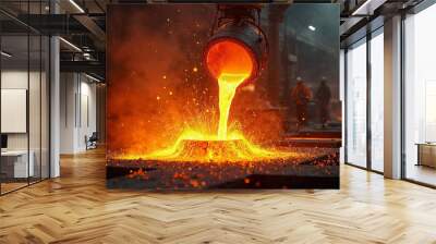 Molten steel pouring into a mold in a dramatic industrial setting with bright fiery arcs.






 Wall mural