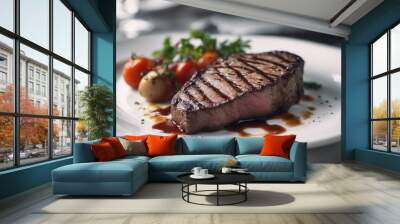 perfectly grilled steak on white plate top view

 Wall mural