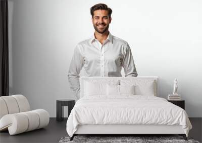 Portrait of a handsome middle-aged man in blue jeans and a silk shirt with a friendly expression against a plain white background.






 Wall mural