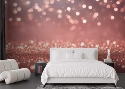 Rose gold glitter bokeh texture background, radiating bright pink champagne sparkle
 Wall mural