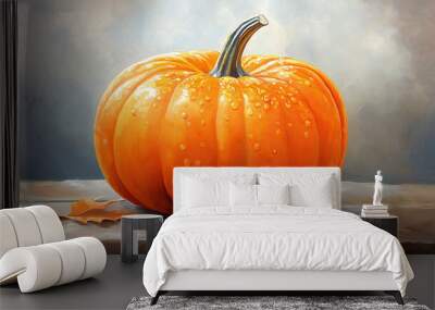 Rustic Thanksgiving Artwork with a Pumpkin on a Wooden Background Wall mural