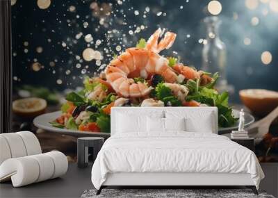 seafood salad, exploding ingredients
 Wall mural