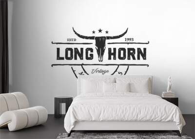 Texas Longhorn logo, Country Western Bull Cattle Vintage Retro Logo Design Wall mural