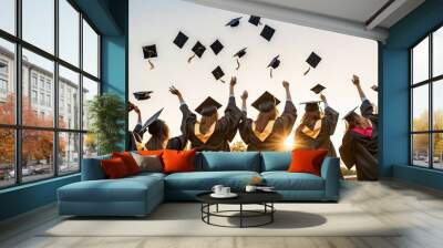 University Graduation Ceremony and Caps in the Air
 Wall mural