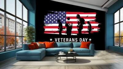 Veteran's day poster.Honoring all who served. Veteran's day illustration with american flag and soldiers Wall mural