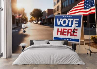 vote sign here sign at the street, election day concept
 Wall mural