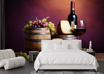 wine tasting days on wooden barrels, with cheese and grapes as an aperitif
 Wall mural