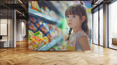 Wonderful Mother with a daughter in a supermarket Wall mural