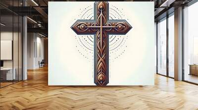 Christian cross wooden vector-style illustration design isolated on a white background Wall mural