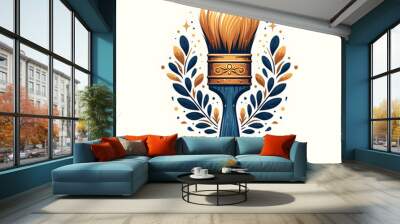 Paint Brush design with wooden handle illustration brush logo Wall mural